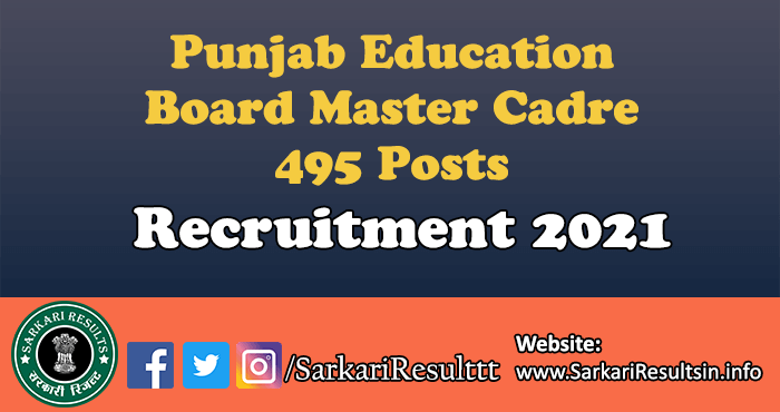Punjab Education Board Master Cadre Recruitment 2021